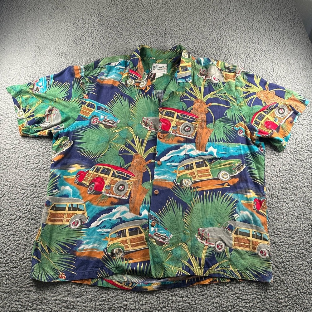 Vintage Diamond Head‎ Sportswear Hawaiian Shirt Mens XL Woodie Palm Car Print